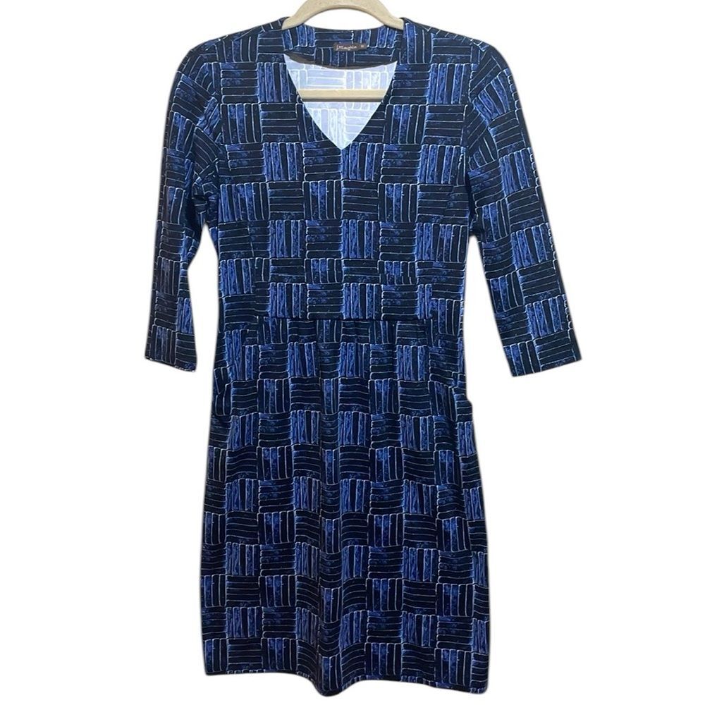 J. McLaughlin Emma Catalina Cloth V-Neck 3/4 Sleeve V-Neck Dress Size XS Blue